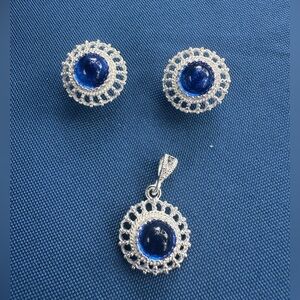 New 925 Italy Sterling Silver Elegant Silver and Blue Jewelry Set